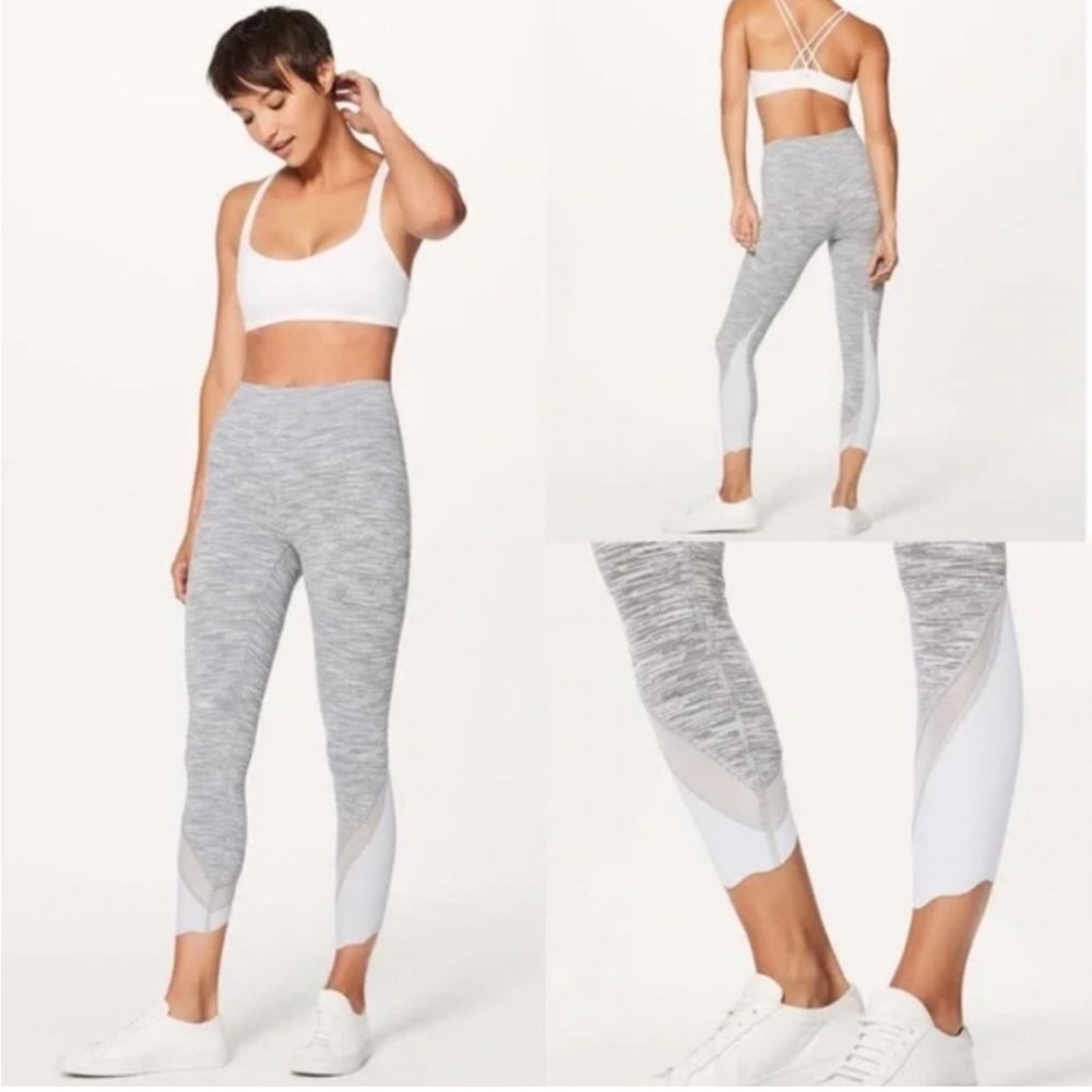 Lululemon wunder under crop II high rise scalloped mesh gray leggings size 6